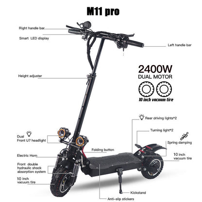Skuter E me dy motorë për të rritur 48v 1200w Skuter elektrik 10 inç