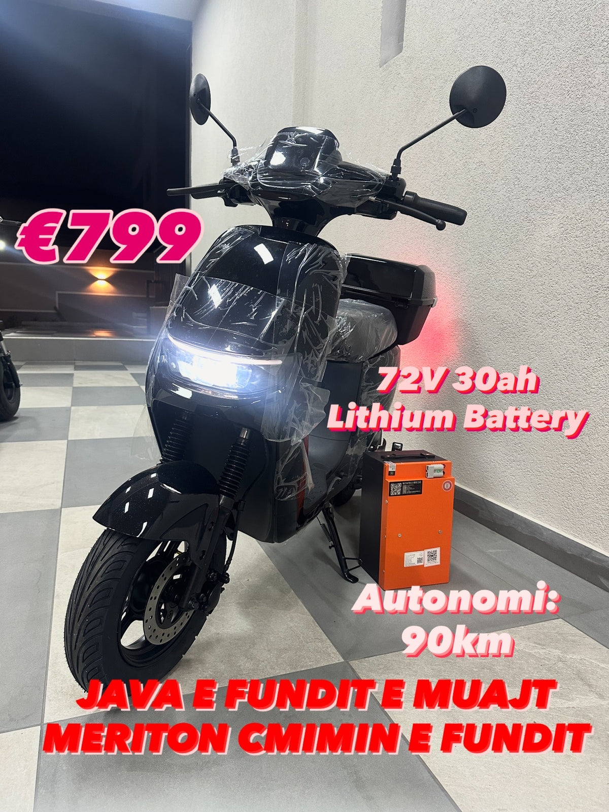 N9-1000W Skuter elektrik i mesëm, me bateri litium 72V 30Ah e shkëputshme